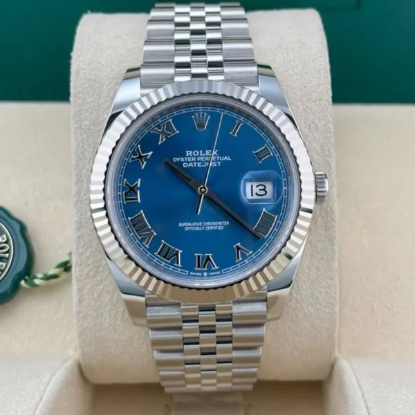 2022 Rolex Datejust 41 Steel Fluted Azzurro Blue Roman Jubilee