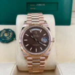 2022 Rolex Day-Date 40 Rose Gold Fluted Chocolate Diagonal