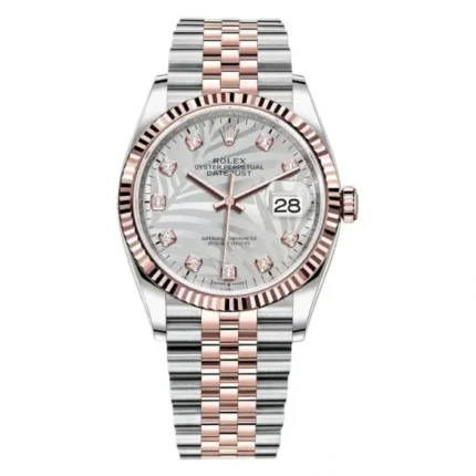 Rolex Datejust 126231 Silver Palm Diamond Dial Oystersteel and Everose gold Bracelet Watch